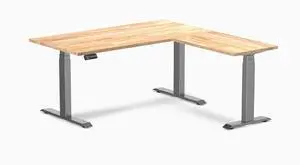 Desky Rubberwood L-Shape Sit Stand Desk - Natural Timber / 60 x 30 x 62 x 20 in / Space Gray
