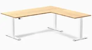 Desky Bamboo L-Shape Sit Stand Desk - Bamboo / 72 x 30 x 70 x 24 in / White Desky Bamboo L-Shape Sit Stand Desk - Bamboo / 72 x 30 x 70 x 24 in / White
