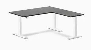 Desky Bamboo L-Shape Sit Stand Desk - Dark Bamboo / 60 x 30 x 62 x 20 in / White Desky Bamboo L-Shape Sit Stand Desk - Dark Bamboo / 60 x 30 x 62 x 20 in / White