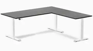 Desky Bamboo L-Shape Sit Stand Desk - Dark Bamboo / 72 x 30 x 70 x 24 in / White Desky Bamboo L-Shape Sit Stand Desk - Dark Bamboo / 72 x 30 x 70 x 24 in / White