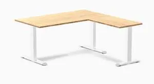 Desky Zero Bamboo L-Shape Office Desk - Bamboo / 60 x 30 x 62 x 20 in / White