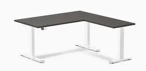 Desky L-Shape Laminate Sit Stand Desk - Burnished Wood / 59 x 29.5 x 61.5 x 20 in / White Desky L-Shape Laminate Sit Stand Desk - Burnished Wood / 59 x 29.5 x 61.5 x 20 in / White
