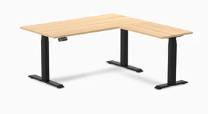 Desky L-Shape Laminate Sit Stand Desk - Sublime Teak / 59 x 29.5 x 61.5 x 20 in / Matte Black Desky L-Shape Laminate Sit Stand Desk - Sublime Teak / 59 x 29.5 x 61.5 x 20 in / Matte Black