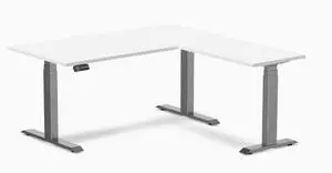 Desky Eco L-Shape Laminate Sit Stand Desk - White / 59 x 29.5 x 61.5 x 20 in / Space Gray