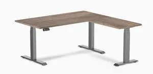 Desky Eco L-Shape Laminate Sit Stand Desk - Natural Walnut / 59 x 29.5 x 61.5 x 20 in / Space Gray