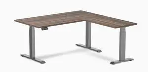Desky Eco L-Shape Laminate Sit Stand Desk - Jarrah Legno / 59 x 29.5 x 61.5 x 20 in / Space Gray