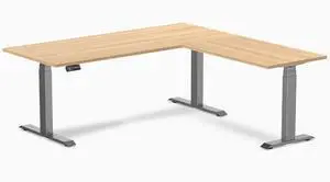 Desky Eco L-Shape Laminate Sit Stand Desk - Sublime Teak / 70.9 x 29.5 x 69.5 x 24 in / Space Gray