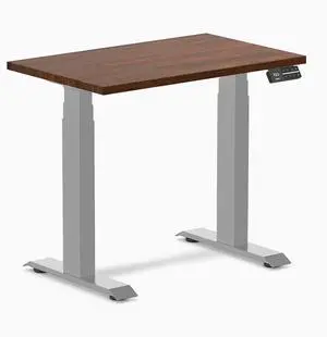 Desky Dual Mini Rubberwood Sit Stand Desk - Walnut / 32 x 20 in / Grey Desky Dual Mini Rubberwood Sit Stand Desk - Walnut / 32 x 20 in / Grey