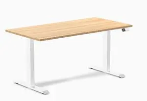 Desky Dual Laminate Sit Stand Desk - Sublime Teak / 59.1 x 29.5 in / White Desky Dual Laminate Sit Stand Desk - Sublime Teak / 59.1 x 29.5 in / White