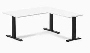 Desky Zero Laminate L-Shape Office Desk - White / 59 x 29.5 x 61 x 19.7 in / Matte Black