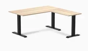 Desky Zero Laminate L-Shape Office Desk - Classic Oak / 59 x 29.5 x 61 x 19.7 in / Matte Black