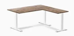 Desky Zero Laminate L-Shape Office Desk - Natural Walnut / 59 x 29.5 x 61 x 19.7 in / White