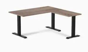 Desky Zero Laminate L-Shape Office Desk - Natural Walnut / 59 x 29.5 x 61 x 19.7 in / Matte Black