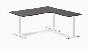 Desky Zero Laminate L-Shape Office Desk - Burnished Wood / 59 x 29.5 x 61 x 19.7 in / White