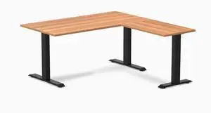 Desky Zero Laminate L-Shape Office Desk - Prime Oak / 59 x 29.5 x 61 x 19.7 in / Matte Black