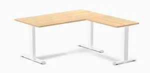 Desky Zero Laminate L-Shape Office Desk - Sublime Teak / 59 x 29.5 x 61 x 19.7 in / White