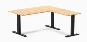 Desky Zero Laminate L-Shape Office Desk - Sublime Teak / 59 x 29.5 x 61 x 19.7 in / Matte Black