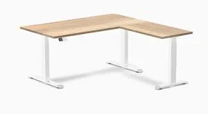 Desky Hardwood L-Shape Sit Stand Desk - White Ash / 60 x 30 x 62 x 20 in / White
