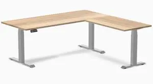 Desky Hardwood L-Shape Sit Stand Desk - White Ash / 72 x 30 x 70 x 24 in / Gray Desky Hardwood L-Shape Sit Stand Desk - White Ash / 72 x 30 x 70 x 24 in / Gray