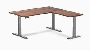 Desky Hardwood L-Shape Sit Stand Desk - Walnut / 60 x 30 x 62 x 20 in / Space Gray