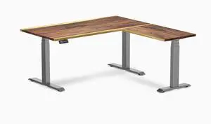Desky Hardwood L-Shape Sit Stand Desk - Saman / 60 x 30 x 62 x 20 in / Space Gray