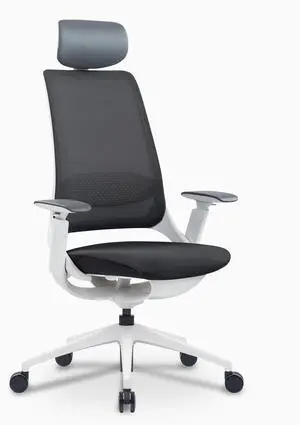 Desky Pulse Supportive Desk Chair - White / Headrest