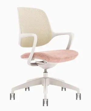 Desky Evoque Low Back Office Chair - White + Peach / No