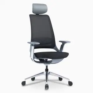 Desky Pulse Supportive Desk Chair - Black / Polished Aluminium / Headrest