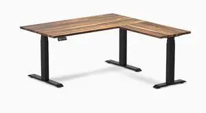 Desky Hardwood L-Shape Sit Stand Desk - Pheasantwood / 60 x 30 x 62 x 20 in / Matte Black