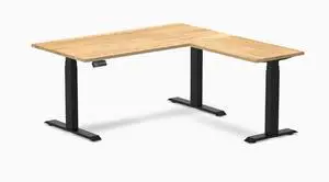 Desky Hardwood L-Shape Sit Stand Desk - White Oak / 60 x 30 x 62 x 20 in / Matte Black