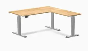 Desky Hardwood L-Shape Sit Stand Desk - White Oak / 60 x 30 x 62 x 20 in / Gray