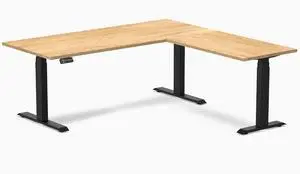 Desky Hardwood L-Shape Sit Stand Desk - White Oak / 72 x 30 x 70 x 24 in / Matte Black