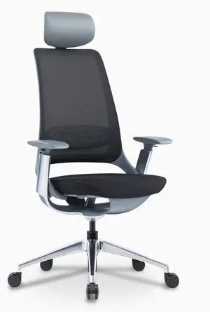 Desky Pulse Supportive Desk Chair - Black / Polished Aluminium / Headrest