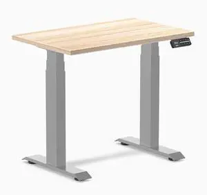 Desky Dual Mini Sit Stand Desk - Classic Oak / 32 x 20 in / Gray
