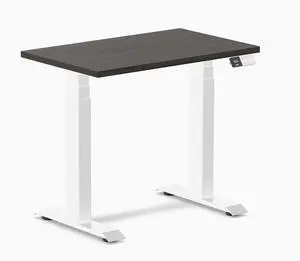Desky Dual Mini Sit Stand Desk - Burnished Wood / 32 x 20 in / White Desky Dual Mini Sit Stand Desk - Burnished Wood / 32 x 20 in / White