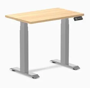 Desky Dual Mini Sit Stand Desk - Sublime Teak / 32 x 20 in / Gray Desky Dual Mini Sit Stand Desk - Sublime Teak / 32 x 20 in / Gray