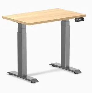 Desky Dual Mini Sit Stand Desk - Sublime Teak / 32 x 20 in / Space Gray