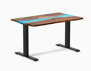Desky Resin Hardwood Office Desk - Pheasantwood Blue River / 48 x 30 in / Matte Black