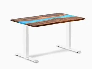 Desky Resin Hardwood Office Desk - Pheasantwood Blue River / 48 x 30 in / White