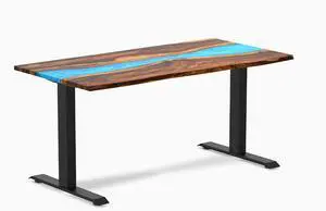 Desky Resin Hardwood Office Desk - Pheasantwood Blue River / 60 x 30 in / Matte Black