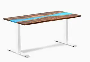 Desky Resin Hardwood Office Desk - Pheasantwood Blue River / 60 x 30 in / White