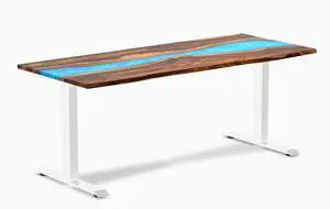 Desky Resin Hardwood Office Desk - Pheasantwood Blue River / 72 x 30 in / White