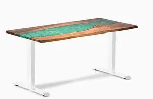 Desky Resin Hardwood Office Desk - Walnut Emerald River / 60 x 30 in / White