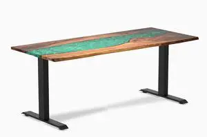 Desky Resin Hardwood Office Desk - Walnut Emerald River / 72 x 30 in / Matte Black