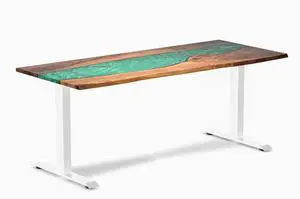 Desky Resin Hardwood Office Desk - Walnut Emerald River / 72 x 30 in / White