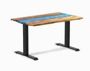 Desky Resin Hardwood Office Desk - Teak Blue River / 48 x 30 in / Matte Black