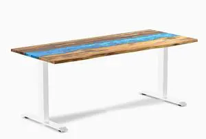 Desky Resin Hardwood Office Desk - Teak Blue River / 72 x 30 in / White