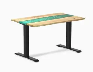 Desky Resin Hardwood Office Desk - White Ash Emerald River / 48 x 30 in / Matte Black