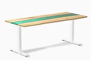 Desky Resin Hardwood Office Desk - White Ash Emerald River / 72 x 30 in / White