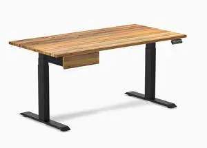 Desky Dual Hardwood Standing Desk With Drawer - Teak / 60 x 30 in / Matte Black Desky Dual Hardwood Standing Desk With Drawer - Teak / 60 x 30 in / Matte Black